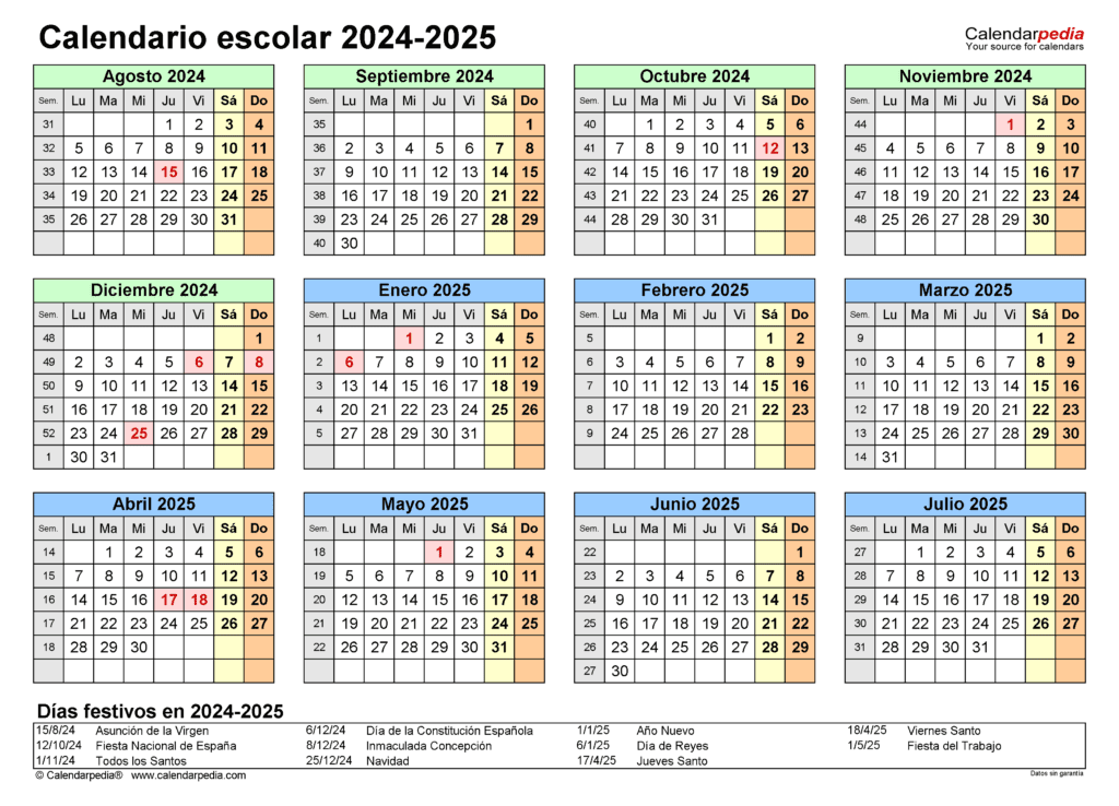 📅 Calendario escolar 2024 a 2025 sep 📆